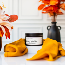 Load image into Gallery viewer, Honey Spiced Pear Matte Black Modern Candle. Cinnamon and Pear Scented Fall Candle.